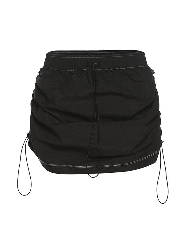 Baggy parachute mini skirt with drawstring