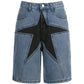 Skinny denim shorts with a five-pointed star