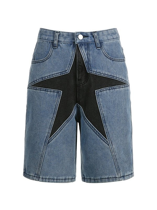 Skinny denim shorts with a five-pointed star