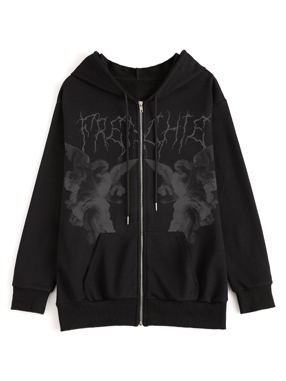 Hip Hop Cherub Print Hoodie with Zipper