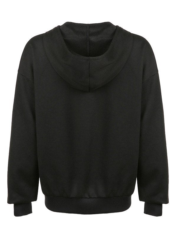 Black Zip-Up Hoodie with Rhinestone Skull