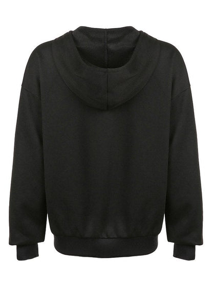 Black Zip-Up Hoodie with Rhinestone Skull