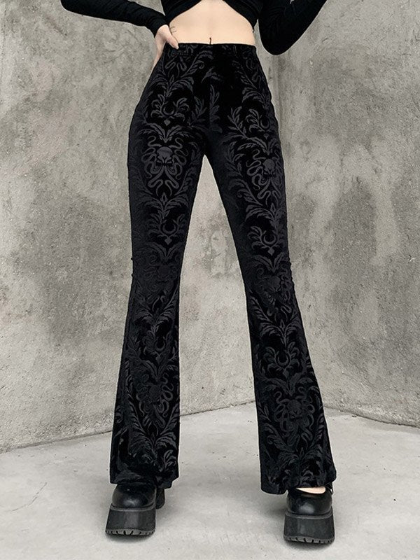 JY6 Vintage Embossed Velor Flare Pants