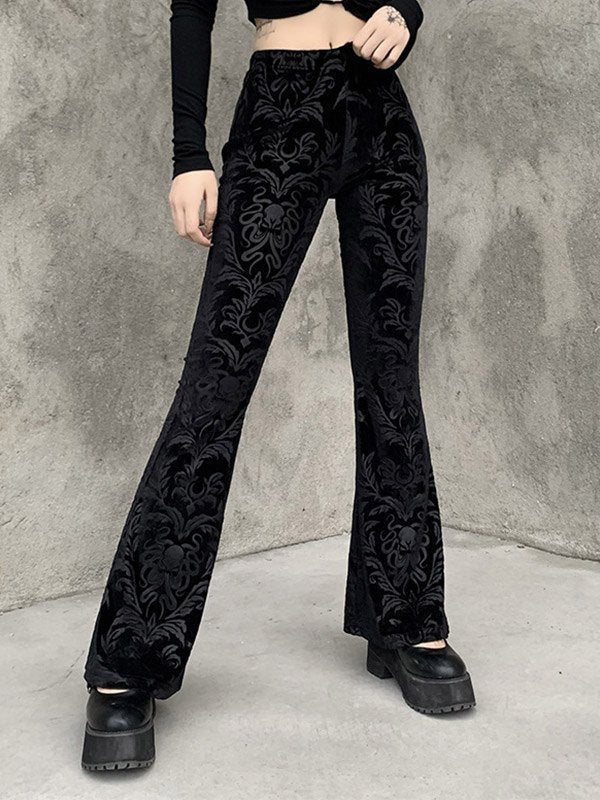 JY6 Vintage Embossed Velor Flare Pants