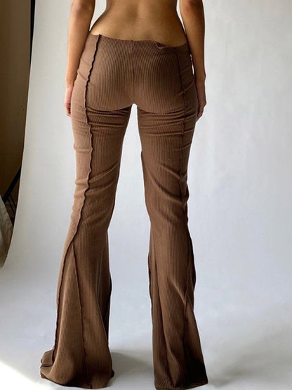 Brown Vintage Flare Leg Pants with Stitched Detail