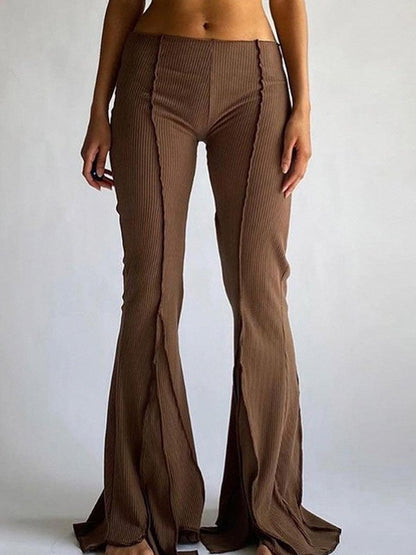 Brown Vintage Flare Leg Pants with Stitched Detail