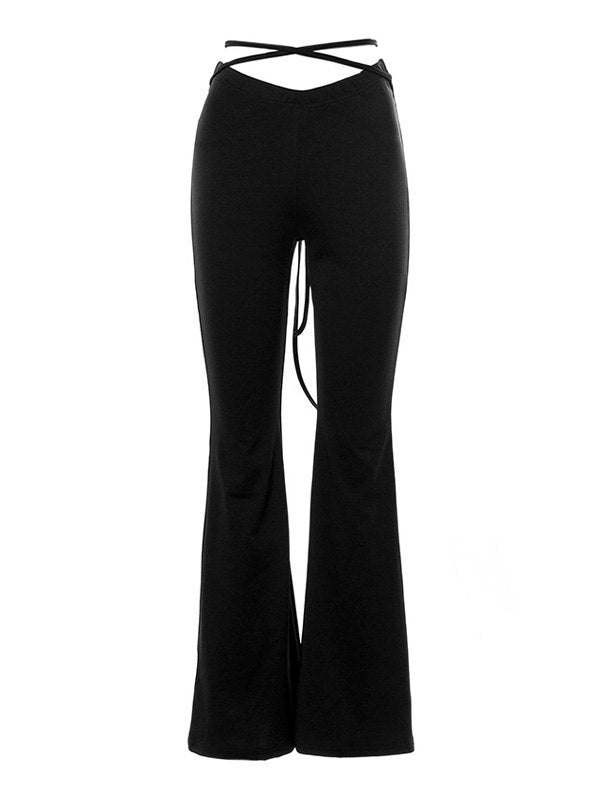 V Cut Lace Up Flare Leg Pants