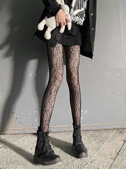 Fishnet Tights with Spider Web Pattern