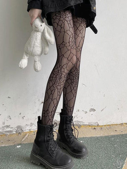 Fishnet Tights with Spider Web Pattern