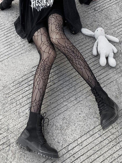 Fishnet Tights with Spider Web Pattern