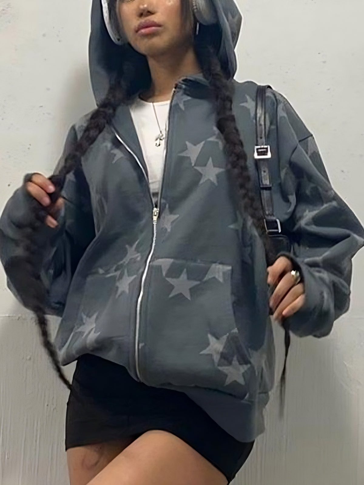 Oversized star motif zip hoodie