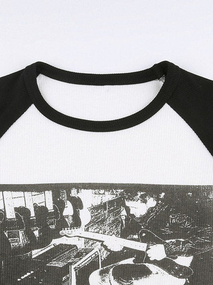 Figure Graphic Raglan Long Sleeve Crop Top