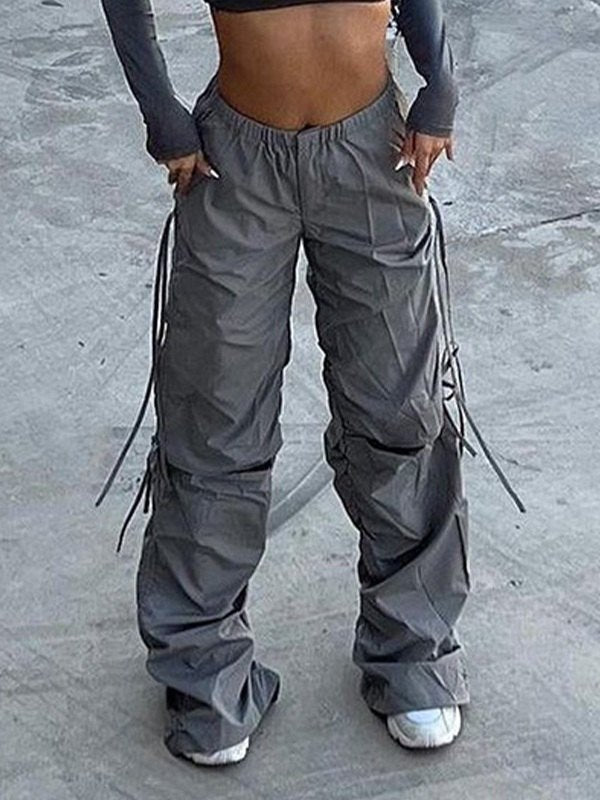 Punk Cutout Parachute Cargo Pants with Tie Strap