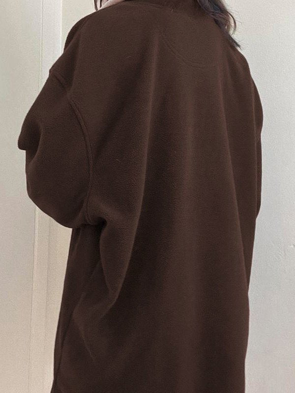 Braunes Retro Sport Fleece Sweatshirt mit Patchwork und Reißverschluss
