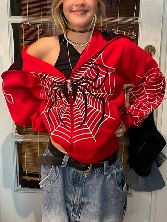 Zip up hoodie with spider motif