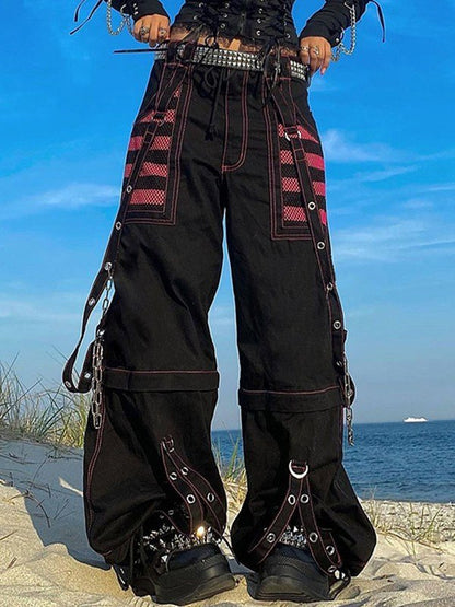 Black Punk Eyelet Strap Cargo Pants