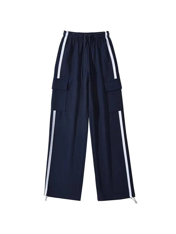 Marineblau Hip Hop Taschen Seitenstreifen Baggy Sweatpants