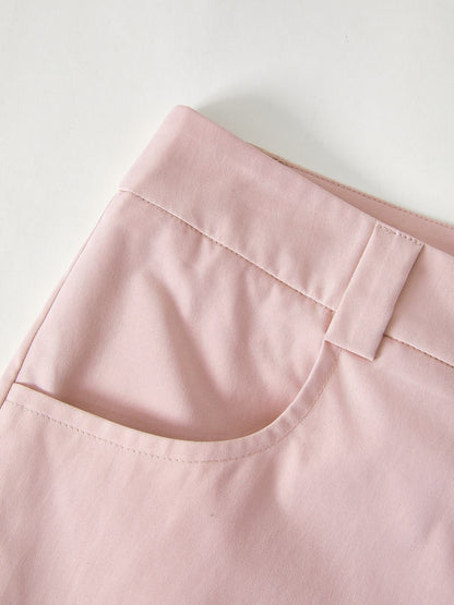 Ruched Pink Straight Leg Cargo Pants