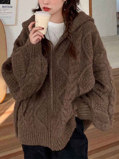 Oversize Brown Cardigan with Hood