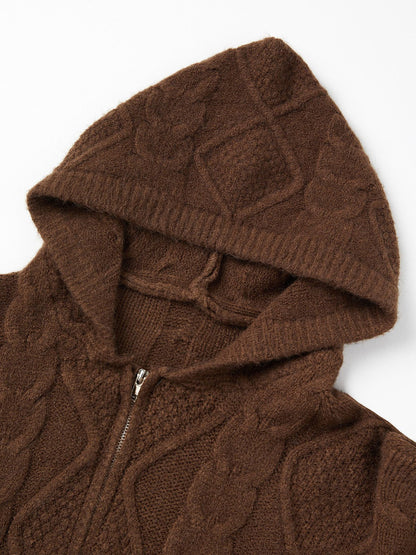 Oversize Brown Cardigan with Hood