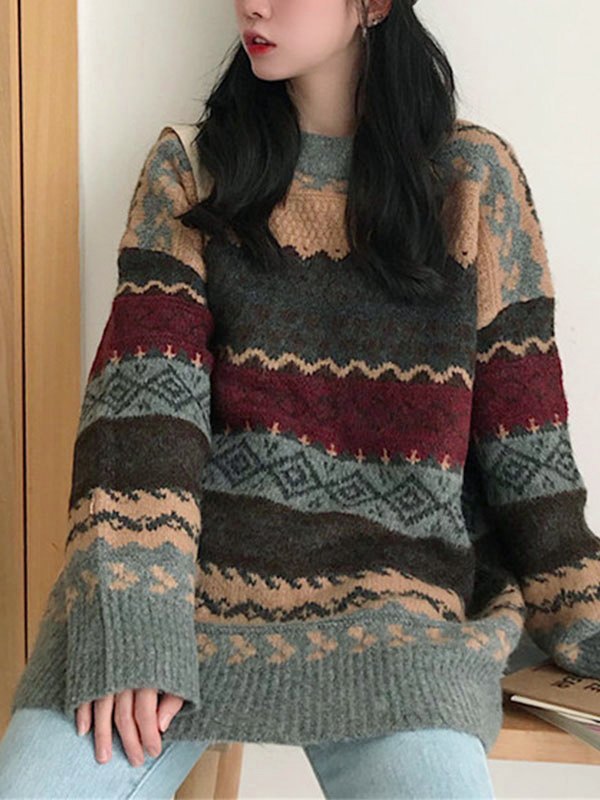 Vintage Oversize Jacquard Sweater