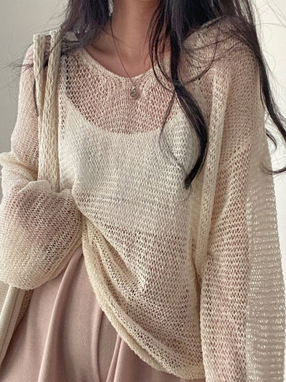 Oversized Long Sleeve Crochet Knit Top