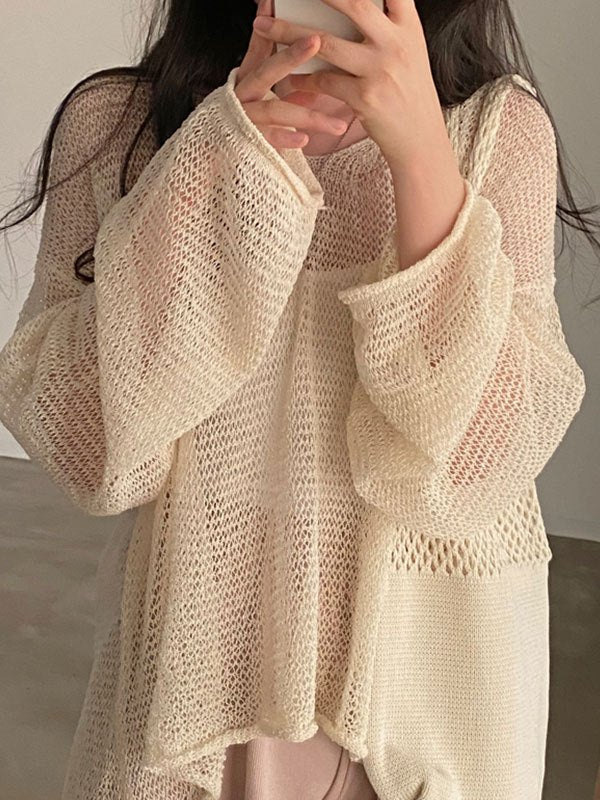 Oversized Long Sleeve Crochet Knit Top