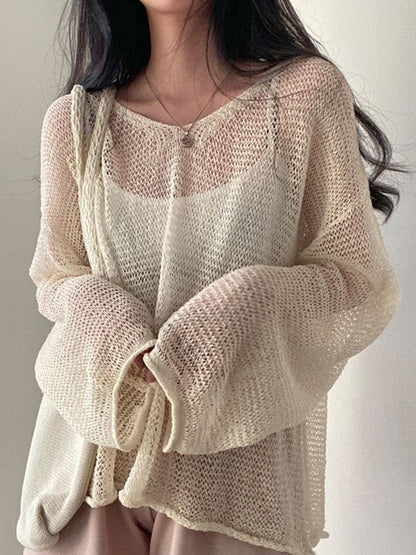 Oversized Long Sleeve Crochet Knit Top