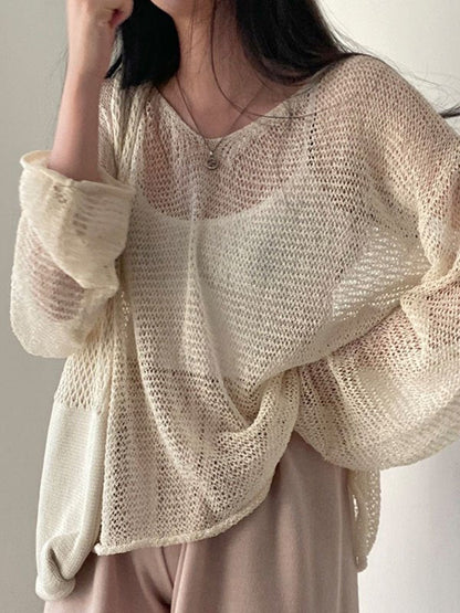 Oversized Long Sleeve Crochet Knit Top