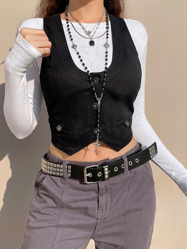 Black Button-Up Corset Top