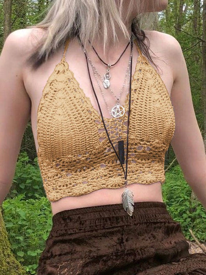 Halter Crochet Knit Crop Cami Top