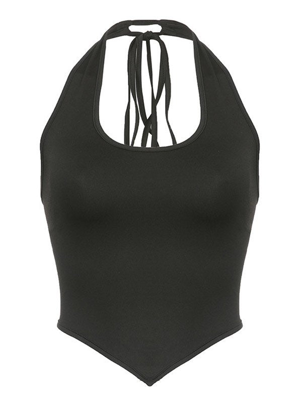 Top corto con cuello halter y dobladillo irregular Y2K en color negro