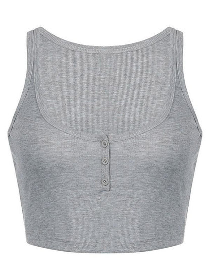 Grey Vintage Buttoned Rib Crop Tank Top