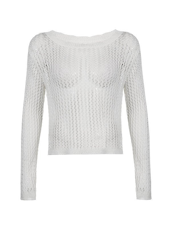 Top de crochet blanco de manga larga