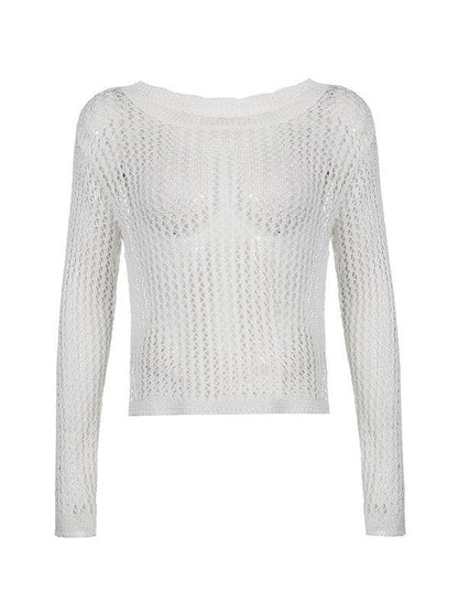 Top de crochet blanco de manga larga