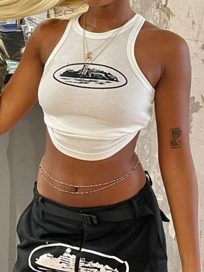 Crop Tank Top with Landmark Logo in White or Black