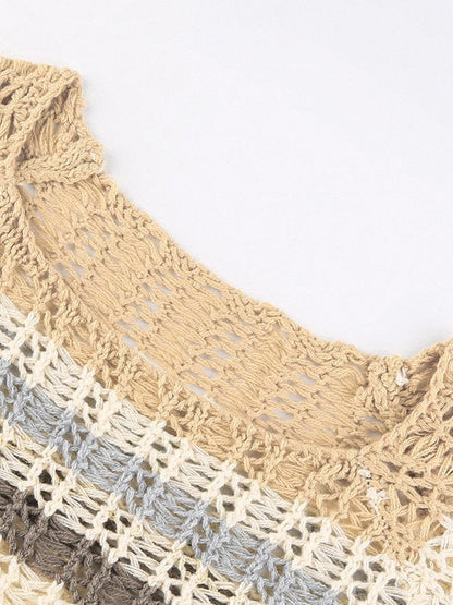 Top de crochet de manga larga con cuello halter y rayas