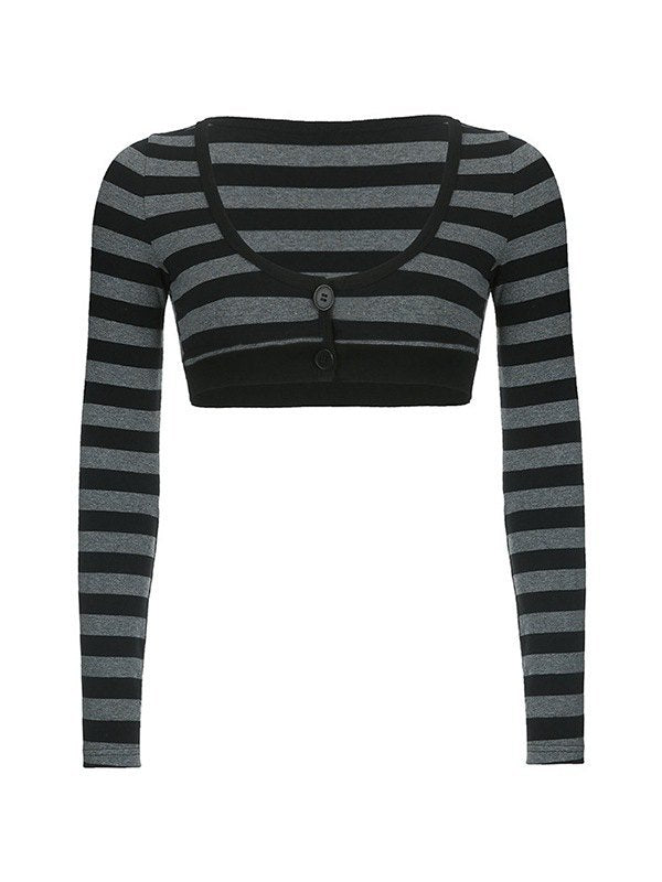 Super Crop Long Sleeve Striped Knit Top