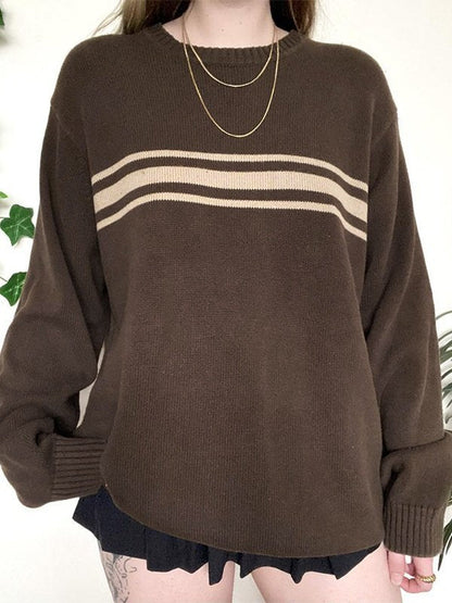 Brown Vintage Oversized Three Striped Pullover