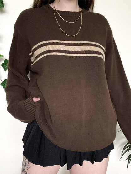 Brown Vintage Oversized Three Striped Pullover