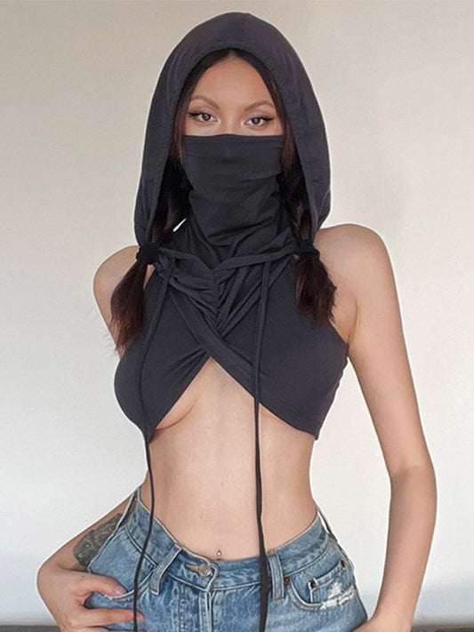 Wasteland Bandana Design Cropped Tank Top with Hood