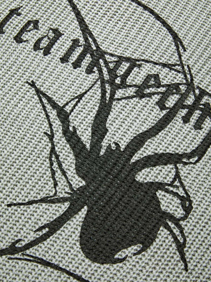 Suéter de punto acanalado punk gris con araña estampada