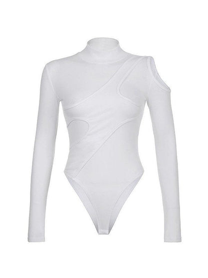 Body blanco de manga larga con escote patchwork