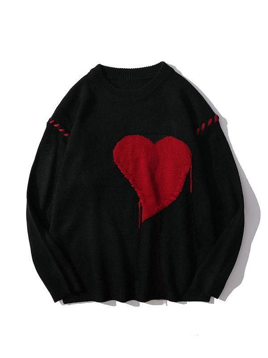 Vintage Colorblock Oversized Heart Unisex Knit Sweater