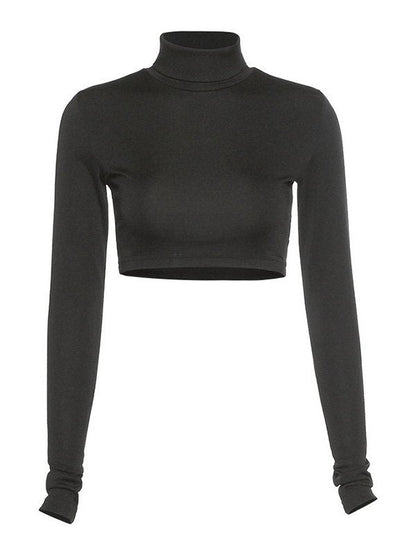 Solid Color Y2k Turtleneck Long Sleeve Crop Top