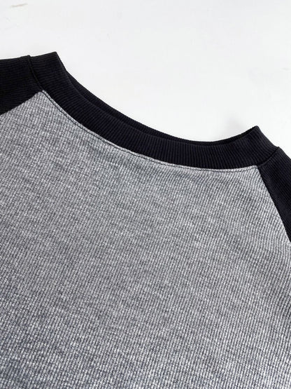 Raglan Sleeve Ribbed Crop Top