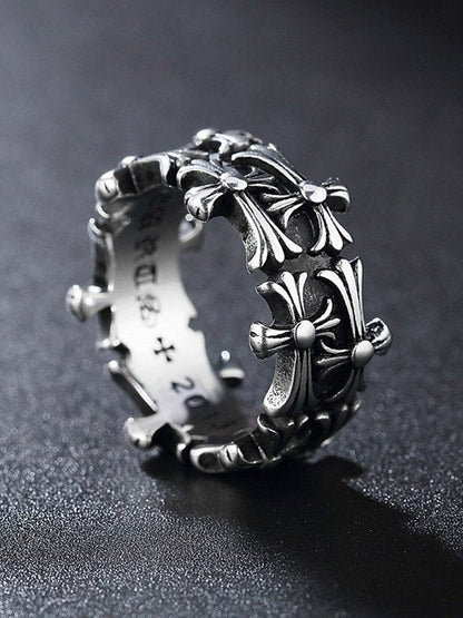 Dark Gothic Punk Engraved Cross Cuff Ring