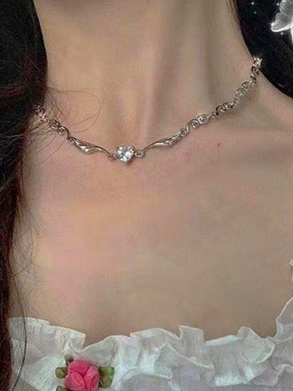 Vintage Engel Flügel Herz Halskette mit Strasssteinen