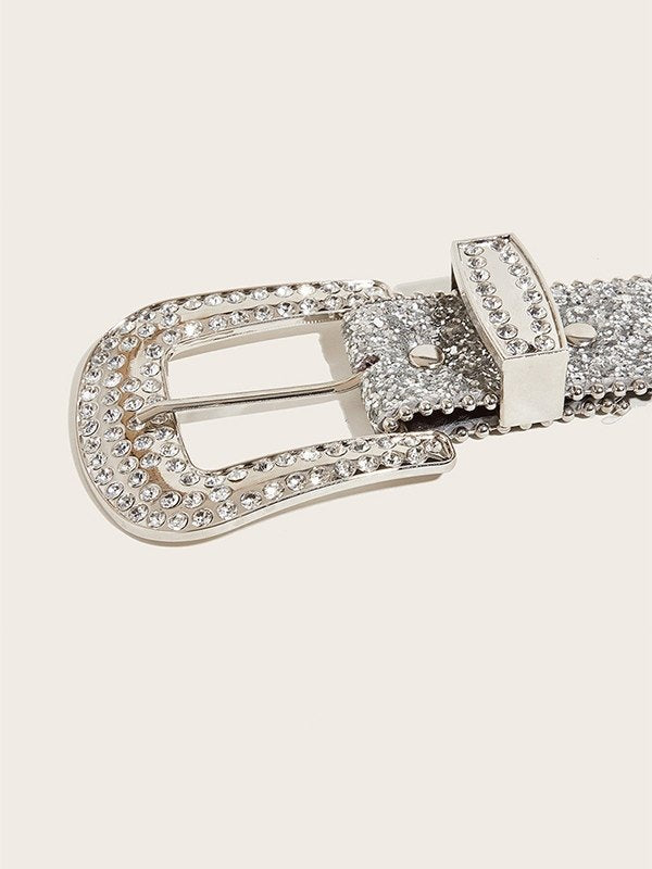 Hip Pop Embellished Sequin Buckle Belt with Rhinestone