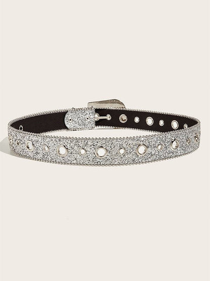 Hip Pop Embellished Sequin Buckle Belt with Rhinestone